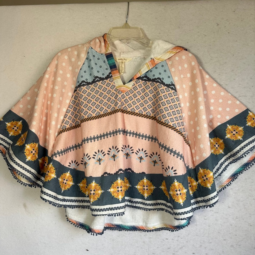 Matilda Jane Girls Hooded Poncho Terry Cloth Cover Up Pink Floral Polka Dot 10